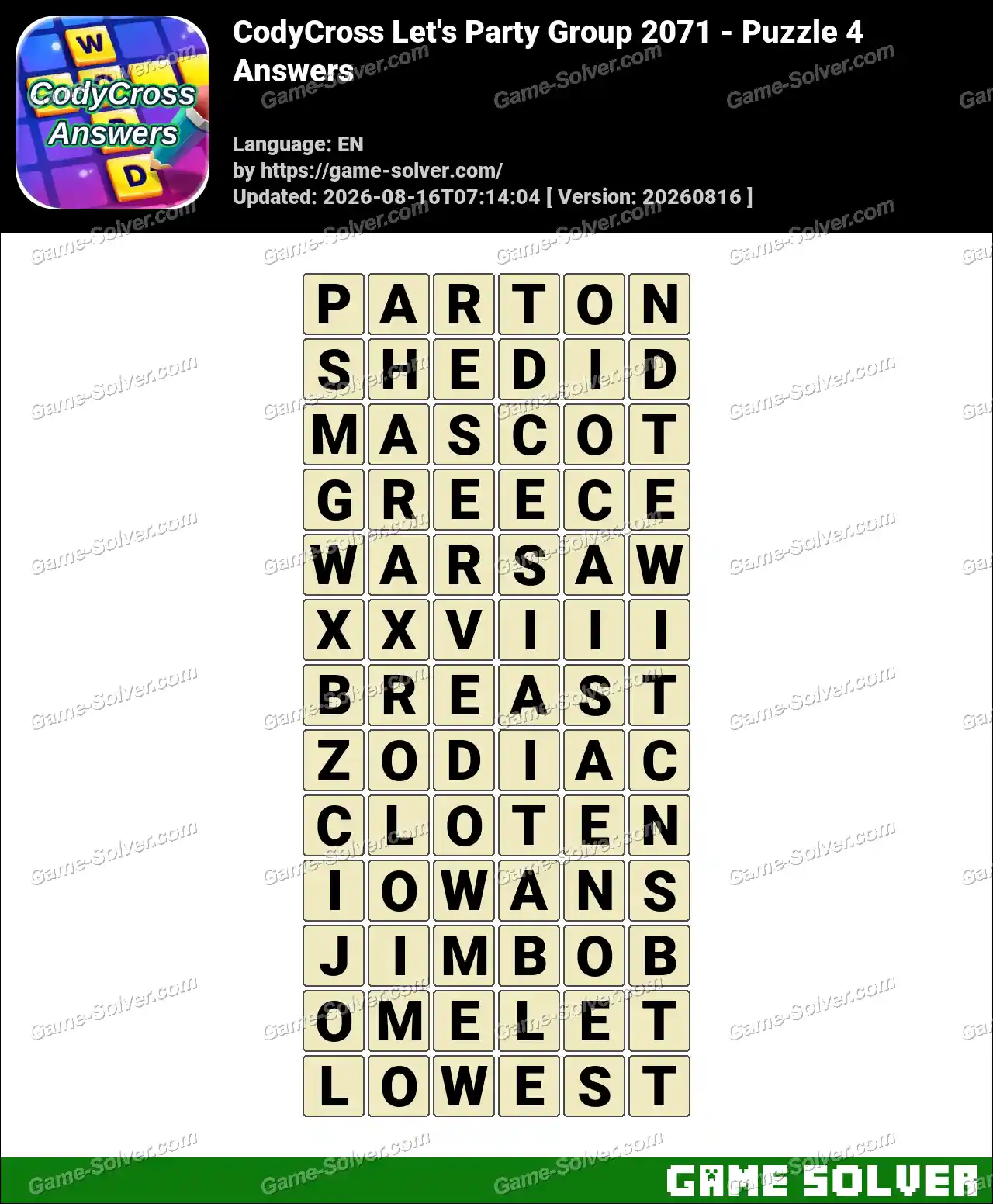 CodyCross Let’s Party Group 2071 – Puzzle 4 Answers